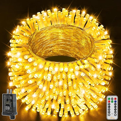 Ollny 400LED 131FT Christmas Lights Outdoor, Clear Wire Fairy Lights with Remote 3 Timer, Plug in 8 Modes String Lights for Bedroom Indoor Outside House Party Xmas Decorations, Warm White