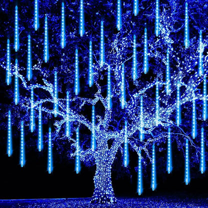 TW SHINE Christmas Meteor Shower Lights Outdoor, 864 LED 12" 24 Tubes Waterproof Christmas Lights Outdoor Plug in, Snow Falling Rain Icicle Xmas Light Decorations, Blue
