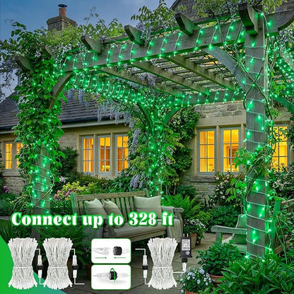 132FT 400 LED Outdoor String Lights, Plug in Christmas Lights Indoor Waterproof, 8 Modes Fairy Twinkle Lights Clear Wire for Outside Home Patio Garden Party Holiday Decorations, Green