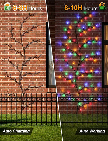Solar Willow Vine Lights Outdoor, 7.8FT 144LEDs RGB Enchanted Willow Vine Lights with Remote, Waterproof Garden Decor for Wall Window Porch Patio Party Decor