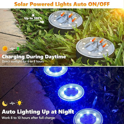 Joomer Solar Ground Lights, 4 Pack 8 LED Solar Lights Outdoor Waterproof IP68 Disc Light Landscape Lighting Garden Light for Patio Pathway Lawn Yard Driveway Walkway(Blue)