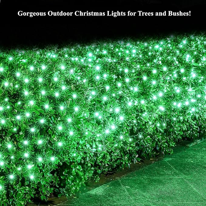 Dirnun Led Christmas Net Lights Green Outdoor Christmas Lights 160LED 5ftx7ft, Waterproof Outdoor Indoor Fairy Mesh Net Light for Xmas Party, Yard, Patio, Trees, Shrubs, Bushes Decorations