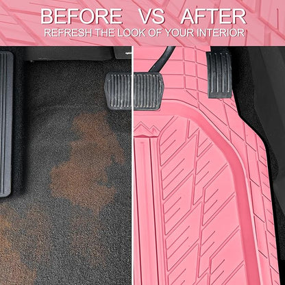 CAR PASS DeepDish Pink Floor Mats for Cars Full Set,Heavy Duty Rubber Car Mats 3-Piece,Universal Waterproof Trim-to Fit Automotive Floor Mats for Truck Van SUV, Durable All-Weather Car Mats (Pink)