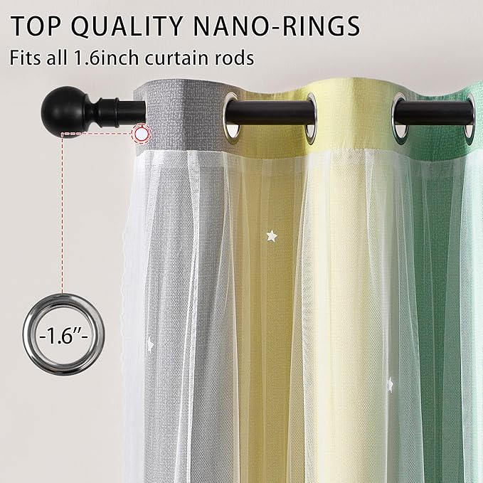 XiDi Grey Green Yellow Curtains 84 Inches Long for Girls Bedroom 2 Panels Set, Blackout Rainbow Curtains for Kids Room Decor, Unicorn Wall Decals Drapes for Little Girl Nursery Room 34 Inches Wide