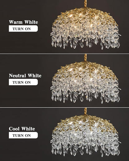 Modern Crystal Chandelier for Dining Room, 31.5" 10-Light Gold Tree Branch Chandeliers, Luxury K9 Crystal Rectangular Chandeliers for Kitchen Island Living Room