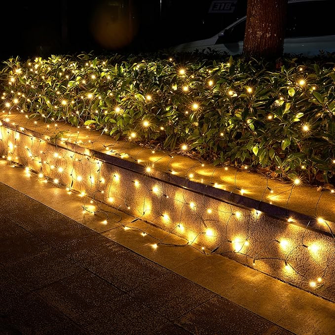Dirnun Led Christmas Net Lights Outdoor Christmas Lights WarmWhite 160LED 5ftx7ft, Waterproof Outdoor Indoor Fairy Mesh Net Light for Xmas Party, Yard, Patio, Trees, Shrubs, Bushes Decorations