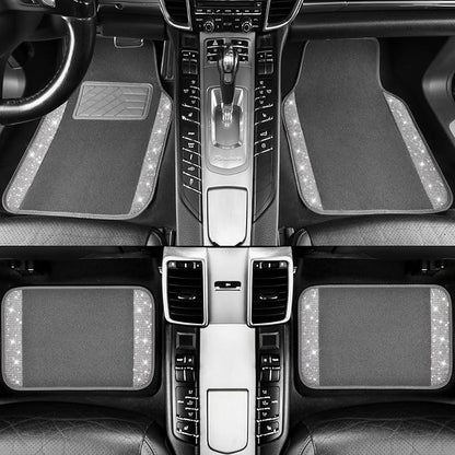 CAR PASS Bling Diamond Car Mats Shining Carpet Crystal Rhinestones Sparkly Glitter Floor Mats with Anti-Slip PVC Heel Pad Universal Fit for Automotive SUV, Sedan, Car, Van, 4pcs for Girl Women, Gray