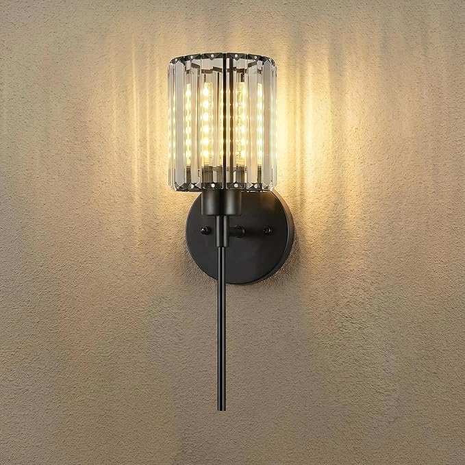 1- Pack Crystal Battery Operated Wall Sconces, Brushed Gold Rechargeable Wireless Wall Sconce Lights with Dimmable Bulbs and Remote, 12 Colors and 3CCT Dimmable Crystal Lamps for Living Bedroom