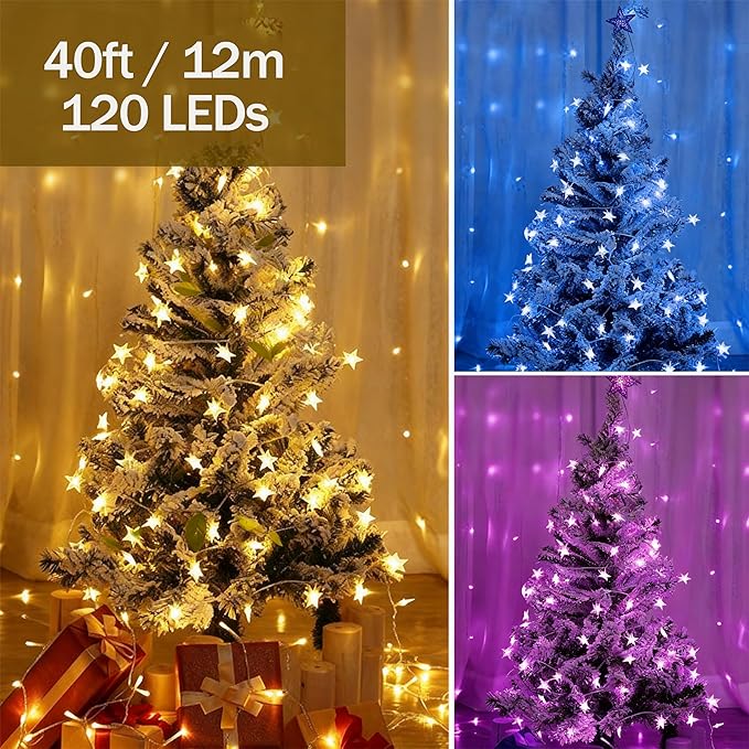 Solhice 40ft Color Changing Star String Lights for Bedroom 120 LEDs, Indoor Hanging Fairy Lights USB Powered, Starry Lights with Remote, Bunk Bed Lights for Kids Room