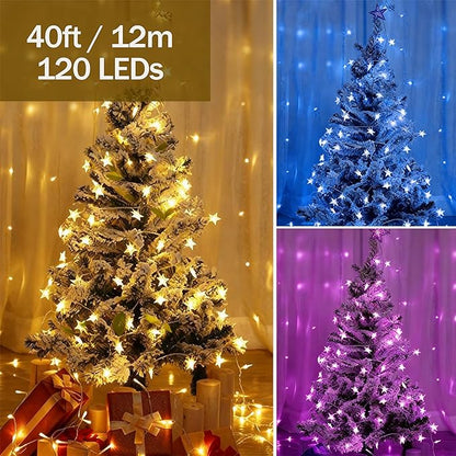 Solhice 40ft Color Changing Star String Lights for Bedroom 120 LEDs, Indoor Hanging Fairy Lights USB Powered, Starry Lights with Remote, Bunk Bed Lights for Kids Room