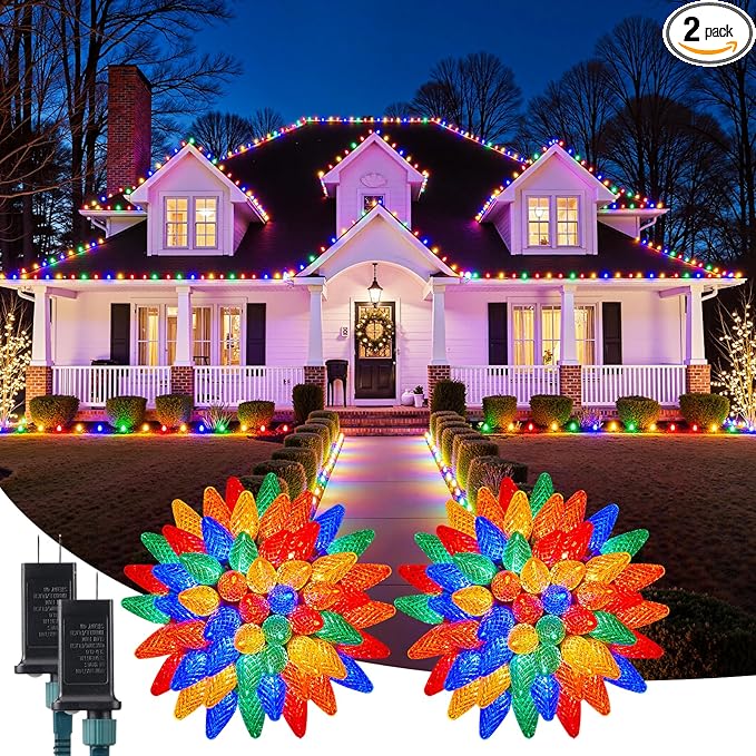 C9 Outdoor Christmas Lights, 72 FT 110 LED C9 String Lights, 8 Modes & Timer Connectable Waterproof for Christmas Tree light Indoor Outdoor Roofline Patio Outside Yard Xmas Decor, Multicolor 2 Pack