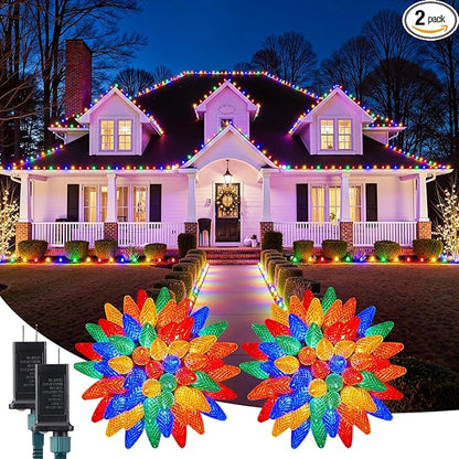 C9 Outdoor Christmas Lights, 72 FT 110 LED C9 String Lights, 8 Modes & Timer Connectable Waterproof for Christmas Tree light Indoor Outdoor Roofline Patio Outside Yard Xmas Decor, Multicolor 2 Pack