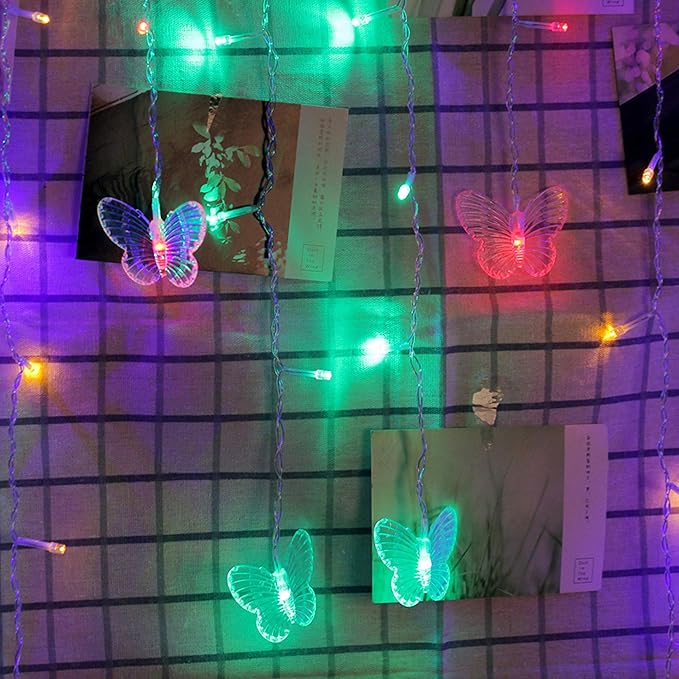 Butterfly Curtain Lights, 4.9ft 48 LED USB Window Fairy Lights 10 Butterflies 8 Modes Firefly Twinkle String Lights for Room Bedroom Wall Ceiling Party Wedding Christmas (Colorful)
