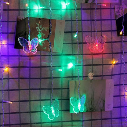 Butterfly Curtain Lights, 4.9ft 48 LED USB Window Fairy Lights 10 Butterflies 8 Modes Firefly Twinkle String Lights for Room Bedroom Wall Ceiling Party Wedding Christmas (Colorful)