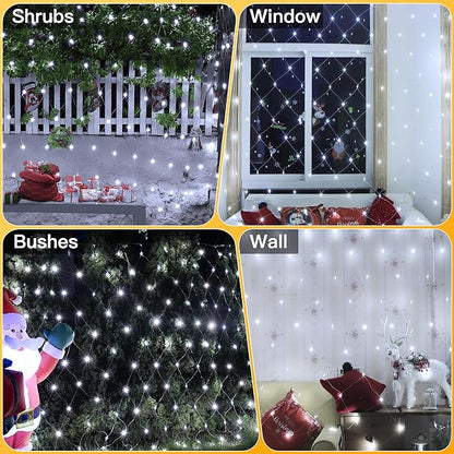 Ollny Net Lights Outdoor Mesh Lights IP67 Waterproof, 210LED 10x7ft Cool White Christmas Net Lights, Connectable Remote 8 Modes Tree Light for Bushes Shrubs Lawn Indoor Decorations