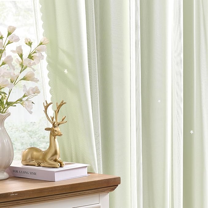XiDi Sage Green Blackout Curtains for Kids Bedroom 96 Inches Long 2 Panels Thermal Insulated Energy Saving Living Room Window Treatment Curtains Star Blackout Drapes Nursery Kids, W52xL96 Inch, Sage