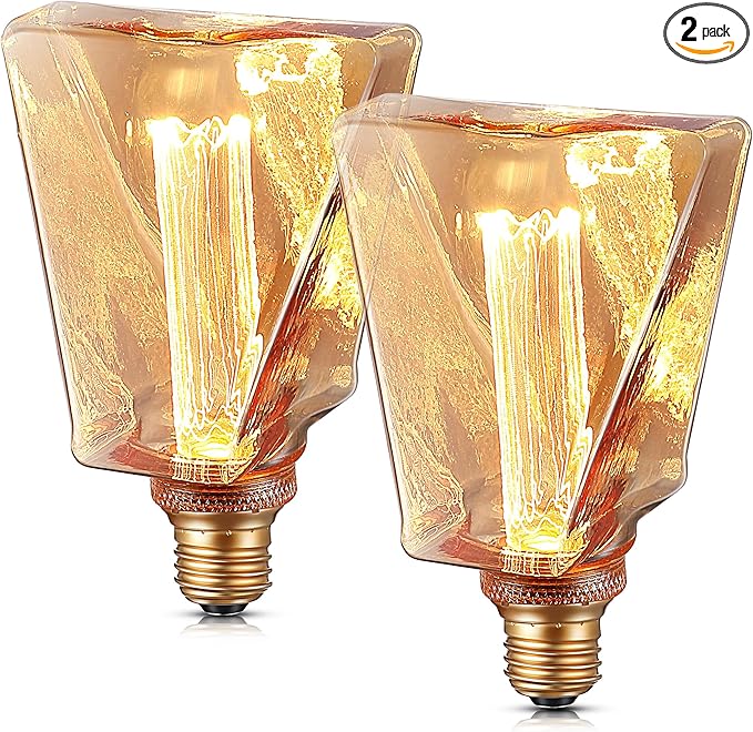 Meonum Decorative Light, Ice Style Shaped E26 LED Bulb, Dimmable 3.5W 2200K Soft Warm Vintage Edison Light, with Virtual Filament Acrylic Inner Pillar Bulb (2 Pack)