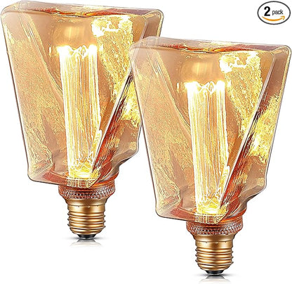 Meonum Decorative Light, Ice Style Shaped E26 LED Bulb, Dimmable 3.5W 2200K Soft Warm Vintage Edison Light, with Virtual Filament Acrylic Inner Pillar Bulb (2 Pack)