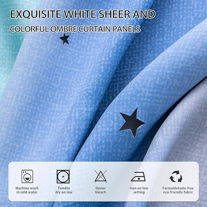 XiDi Blackout Curtains 84 Inches Long, Curtain for Kids Bedroom Decor for Girls Room, 2 Panels Set for Bedroom and Living Room,W52 x L84 inches Blue Green Grey