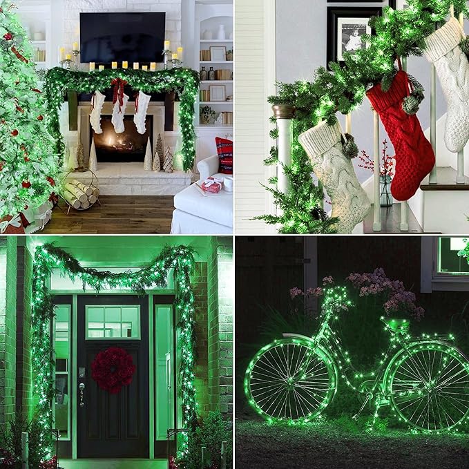50-Count Green Christmas Lights,13Feet Incandescent Bulb Green Mini String Lights,Fairy St. Patrick's Day Lights Plug in for Tree Indoor Outdoor Halloween Party Patio Xmas Decor-Green Wire