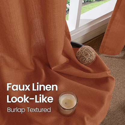 BGment Terracotta Linen Curtains for Living Room 84 Inch Length 2 Panels Set, Burlap Textured Thick Light Filtering Window Drapes for Farmhouse Home Decor, 52 Inch Wide Each Panel