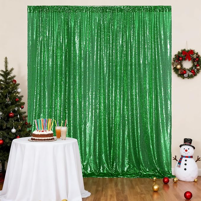 Poise3EHome 8FT x 10FT Green Sequin Photography Backdrop Curtain for Party Decoration, Green