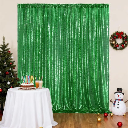 Poise3EHome 8FT x 10FT Green Sequin Photography Backdrop Curtain for Party Decoration, Green