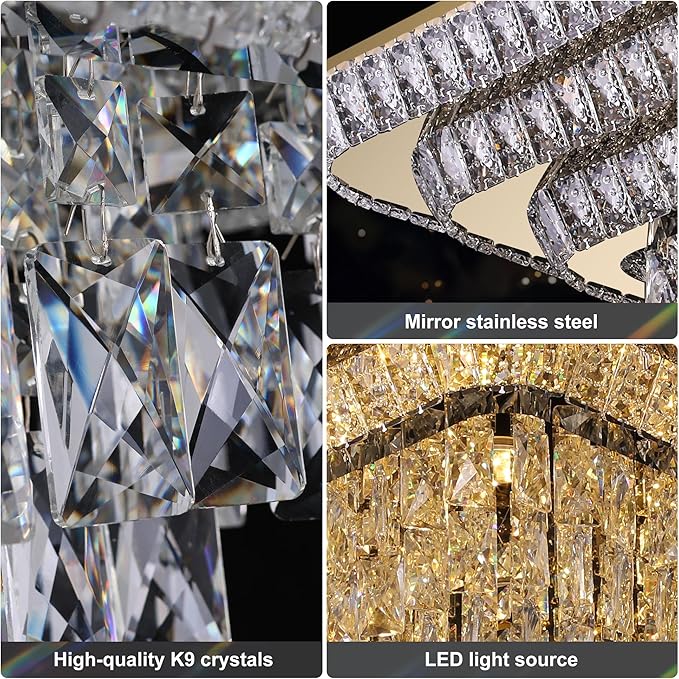 Miuyhji Elegant LED Gold Crystal Raindrop Ceiling Light,30 Inch Square Flush Mount Chandelier with Remote for Living Room Kitchen Island Bedroom Hallway Entryway Foyer (Dimmable)