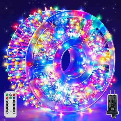 Guhope Christmas String Lights Indoor 1200LED 196FT, Waterproof Outdoor String Lights with Remote and Timer, 8 Modes Dimmable Christmas Lights for Indoor Outdoor Party Holiday Decorations (Multicolor)