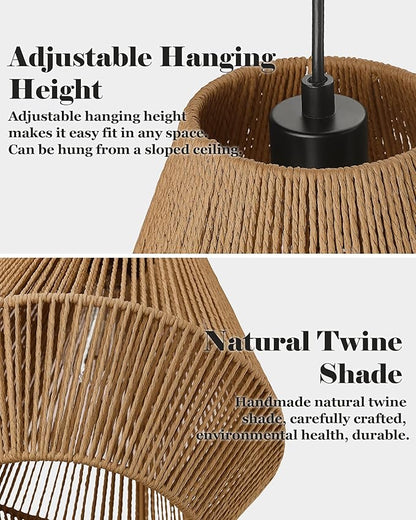 ELYONA 17” Woven Pendant Light, Modern Boho Chandelier Handwoven Rattan Basket Shade, Rustic Pendant Light Fixtures Farmhouse Ceiling Hanging Lamp for Dining Room, Kitchen Bedroom, Entryway, Foyer