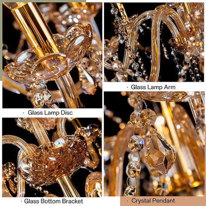 Bagood Champagne 6 Lights K9 Crystal Candle Chandeliers Lighting Modern Pendant Lights Candle Chandelier Lighting Crystal Modern Chandelier for Dining Living Room Bedroom E12 Base, H22 x W23.6 Inch