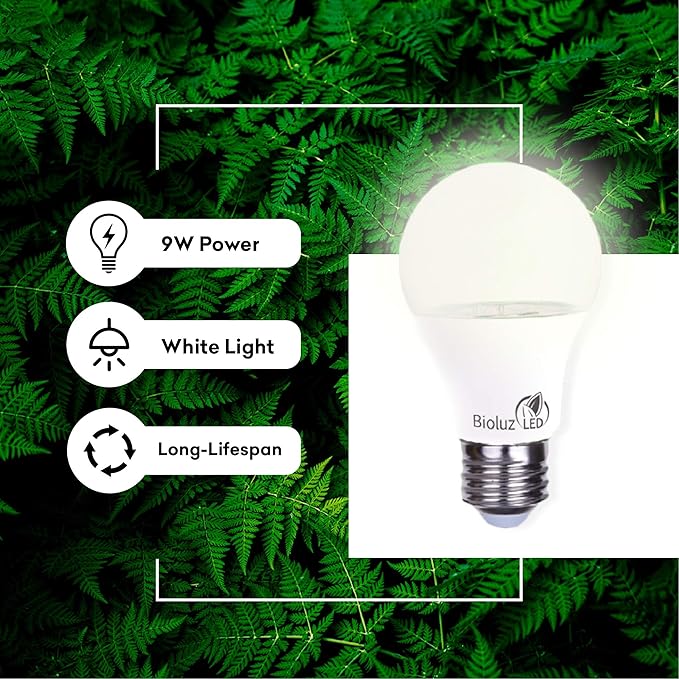 Bioluz LED Full Spectrum Grow Light Bulbs for Indoor Plants, A19 9W LED Bulbs Indoor Outdoor Energy-Efficient 3000K Soft White Plant Light Bulbs FCC RoHS Compliant UL Listed