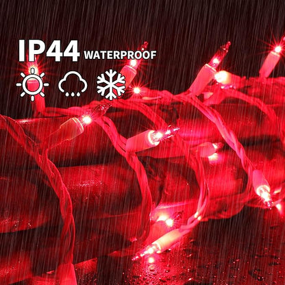 LAMPHOME RED Christmas Lights Set 100 Count 19.6 Feet Incandescent Bulb Mini String Lights for Indoor Christmas Tree Garland Birthday Wedding Party Festival Decoration, White Wire