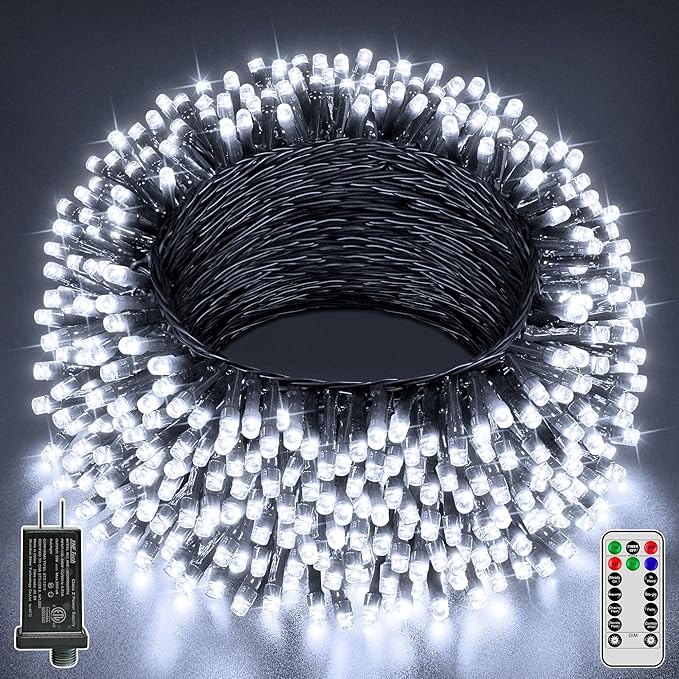 Guhope Christmas Lights 66FT 200 LED, Christmas Tree Light with 8 Lighting Modes, Outdoor Waterproof String Lights with Remote and Timer, Fairy Light for Holiday Decor (Cool White)