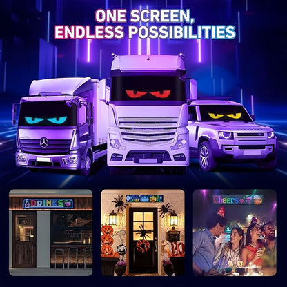 Big Devil Eyes Light for Cars Truck Pickups, 35.4"x7.6" Led Eyes for Truck Windshield with APP Control and Remote Controller,Large Screen Programmable Scrolling Flex LED Sign for Car