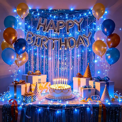 1500 LED 470FT Blue Birthday Party Decorations String Lights with 12 Modes Timer Dimmable, Waterproof Green Wire Christmas Lights Outdoor, Plug in Fairy Lights for Wedding, Ocean Party, Xmas Decor