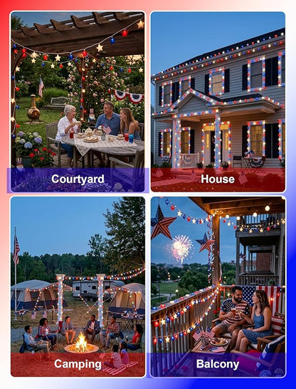 12Ft 4th of July String Lights, 20L LED Red White and Blue Star Lights Plug in for Patriotic Home Porch Mantel Classroom Backyard Tree Decor, Independence Day Decorations, Indoor and Outdoor Use