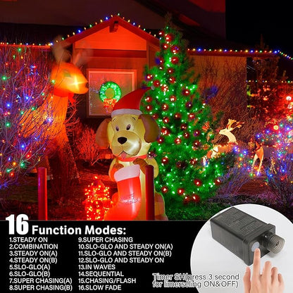 LAMPHOME Red and Green Christmas String Lights, 100 LED 33 FT Christmas Lights Outdoor Waterproof Connectable String Lights Clear Wire with 16 Modes, Xmas Vintage Decorations for Party Yard Garden