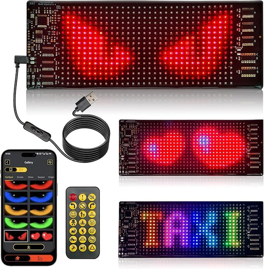 Mini LED Sign for Car - Devil Eyes Light for Motorcycle, Flexible Programmable 7"x3" LED Matrix Panel for Advertising & DIY Use,App & Remote Control