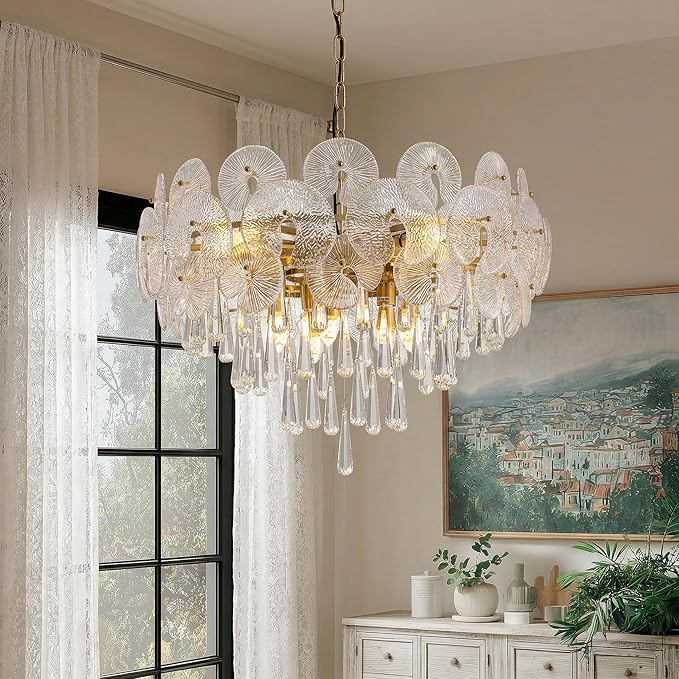 26-inch Crystal Chandelier,10-Light Modern Luxury Chandelier for Dining Room,Living Room,Entryway,Foyer,Bedroom,59" Adjustable Height Chain,25.6"x15.7"