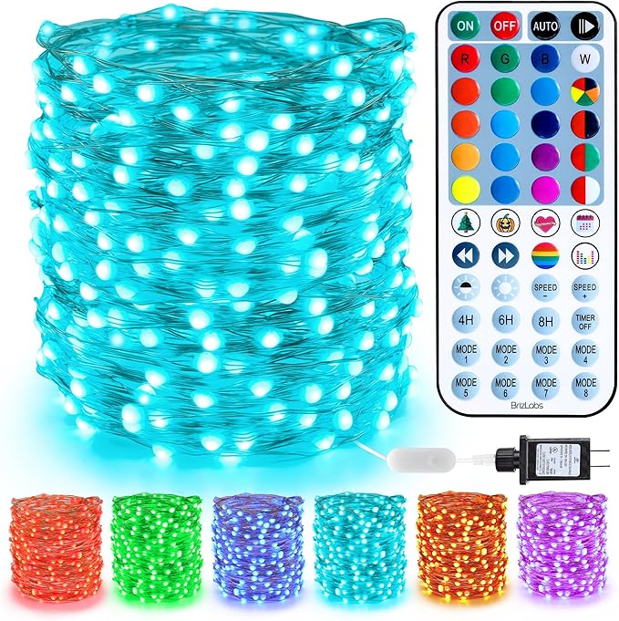BrizLabs Color Changing Fairy Lights - 33ft 100 LED Red White & Blue Lights with Remote, Patriotic Light Music Sync Rainbow Christmas Tree Lighting with Timer for Xmas Halloween July 4th Party Home