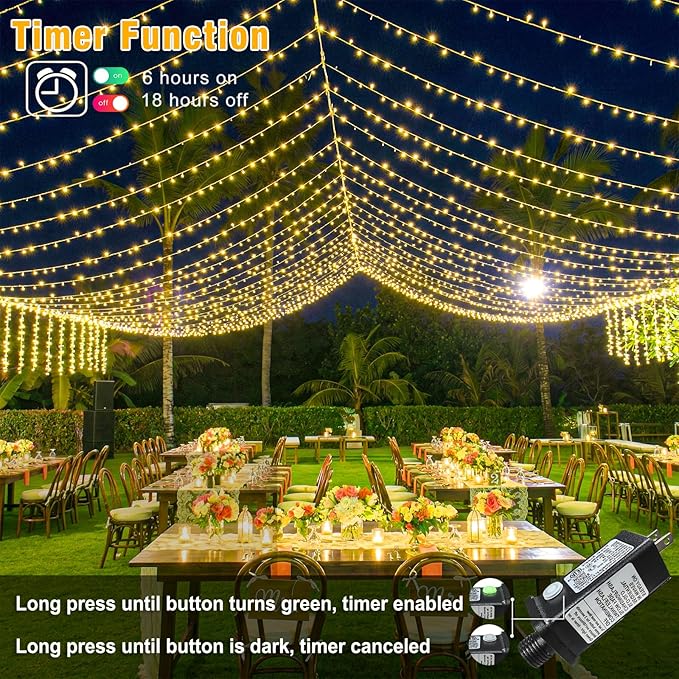 100FT 300 LED Christmas Lights Outdoor, Plug in String Lights Indoor Waterproof, Connectable 8 Modes Fairy Twinkle Lights for Outside Bedroom Classroom Wedding Backyard Decorations, Warm White