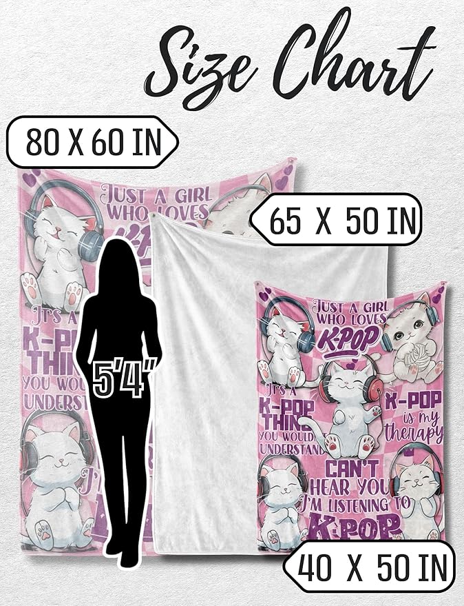 Huglanket Kpop Gifts for Teen Girl K Pop Lovers, Kpop Merch Stuff Blanket for Women for Birthday, Christmas, Cats, 40"x 50"