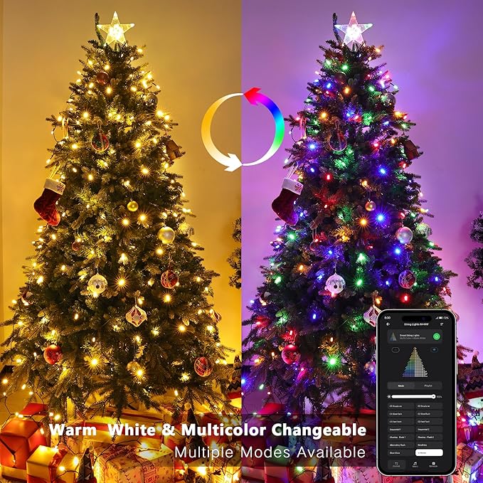 Brizled Smart Christmas Tree Lights, 66FT 200 LED Color Changing Bubble Candle String Lights App & Voice Control, Warm White & Color WiFi Xmas Light Music Sync for Indoor Outdoor Xmas Wedding Party