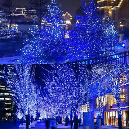 LAMPHOME 32.5FT 100LED Blue Christmas String Lights, 16 Modes Waterproof Fairy Lights Plug in, Twinkle String Lights Indoor Outdoor for Bedroom Wall Halloween Tree Party Home Decoration