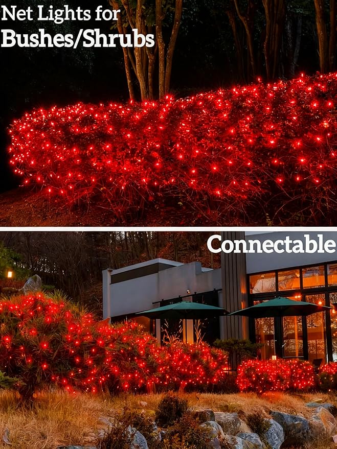 Led Christmas Net Lights for Bushes, 132LED 6FT x 6FT Connectable UL Certified Net Lights for Bushes Tree Shrubs Xmas Trunk Green Wire Christmas Decorations