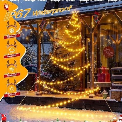 Ollny Outdoor Lighted Christmas Decorations 13FT Tall, IP67 Waterproof Outdoor Christmas Lights with 3 Timers and 8 Lighting Modes, Xmas Decor Light for House Yard Window Wall Decorations (Warm White)
