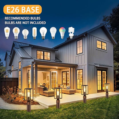 Dusk to Dawn Outdoor Post Lights with Pier Mount Base 2-Pack, Modern Lamp Post Light Fixture Waterproof Pole Lights Outdoor Column Lights Exterior Post Lantern with Clear Glass for Garden Patio, Brown