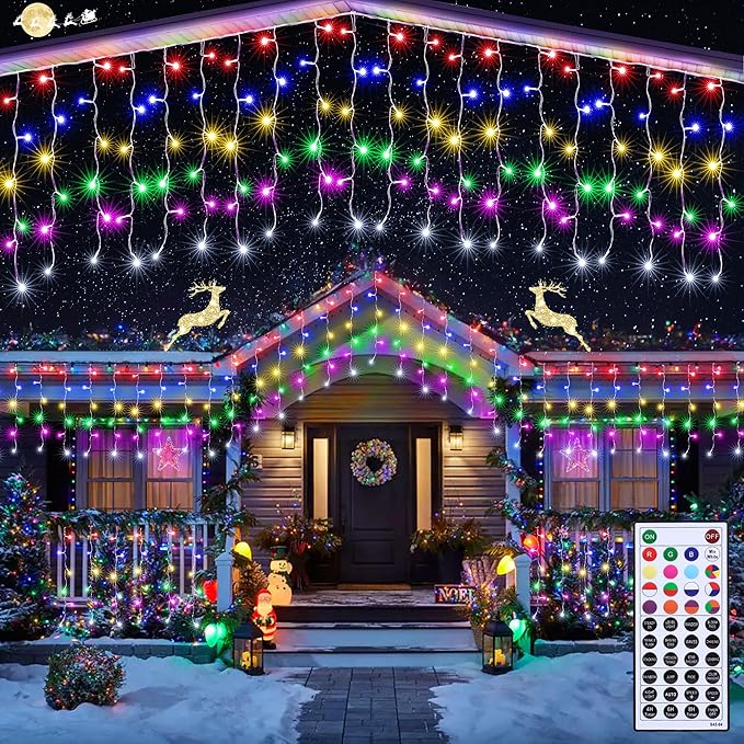 Joomer RGB Christmas Icicle Lights - 66FT Color Changing Outdoor String Lights with Remote Timer, Dripping Blood Effect for Haunted House, Roof, Eaves, Christmas Decor (Non-Connectable)