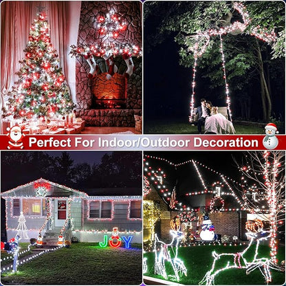 Red and White Christmas Lights, 66FT 200 LED Outdoor String Lights Waterproof with 8 Modes, Connectable Plug in Fairy Light Green Wire for Outside Indoor Patio Garden Xmas Party Holiday Decorations